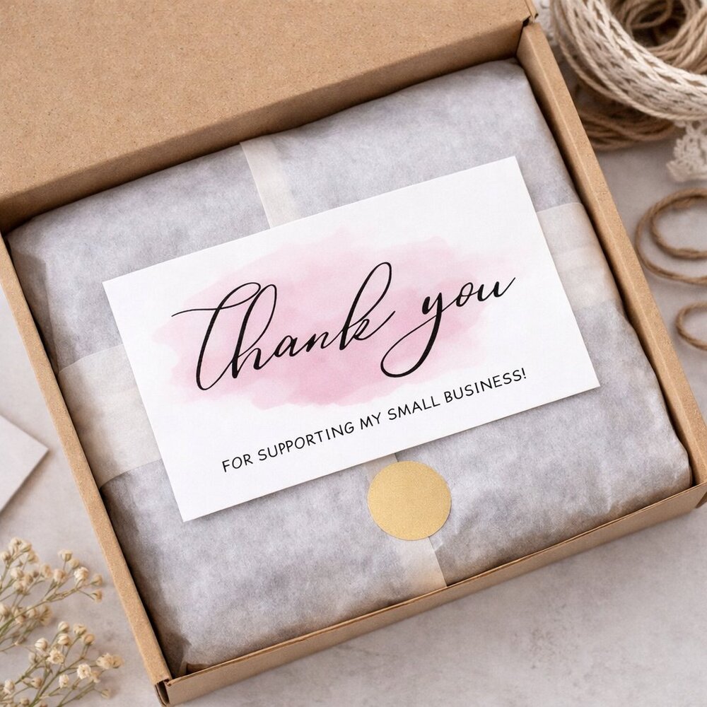 30 Pcs Pink Thank You Business Cards – Slogan Graphic Insert Cards